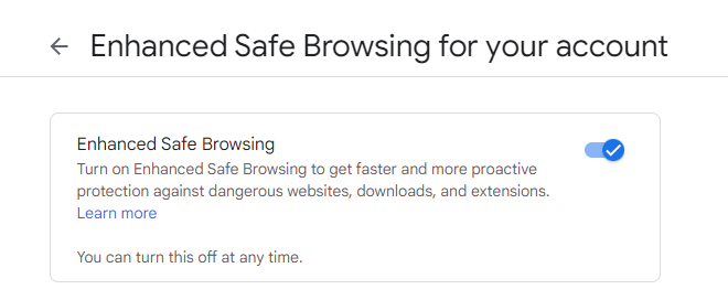 enhanced safe browsing for your account